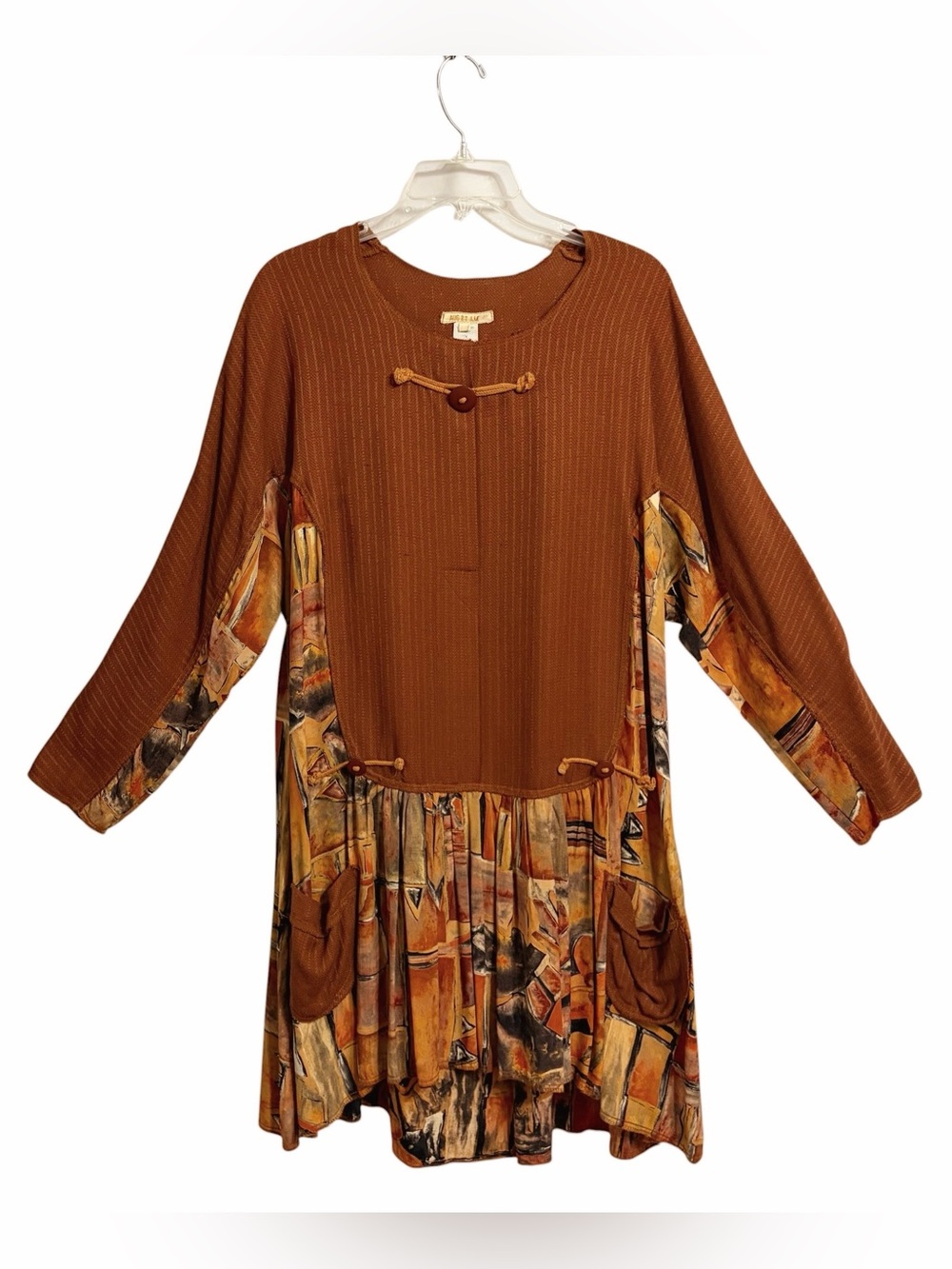 AUG 27 A.M. Lagenlook Oversize Artsy Tunic Top Dress OS Multicolor Abstract Boho